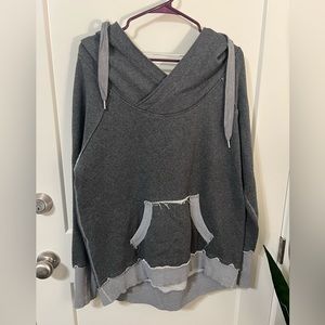 LULULEMON distressed GRAY 2-Tone HOODIE; pullover SIZE 12; like new